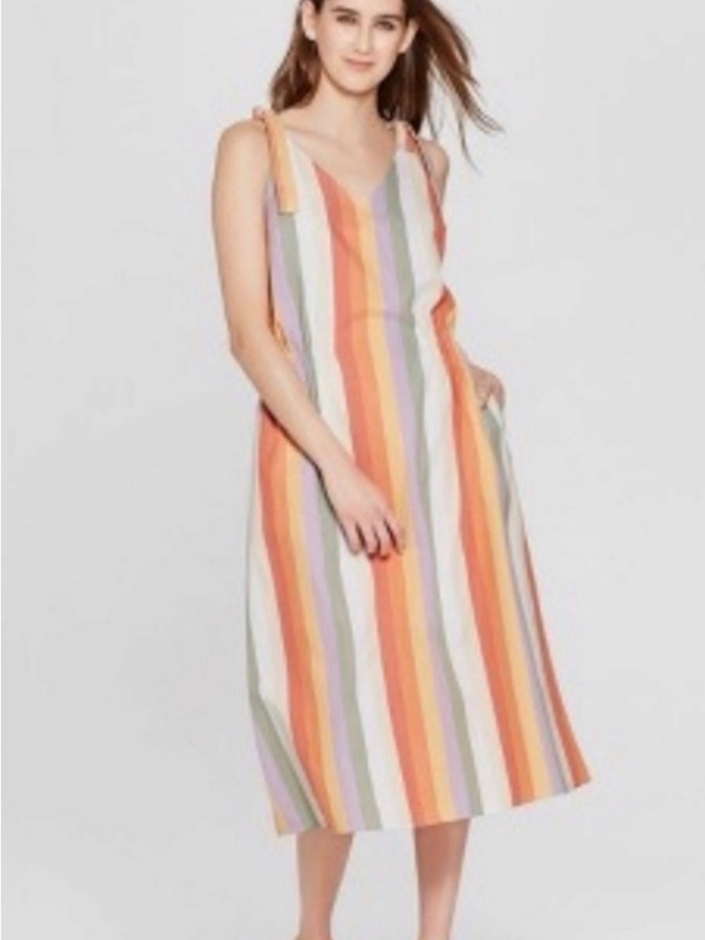 Mossimo Multicolor Rainbow Stripe Midi Dress 100% Cotton XS Summer Sun